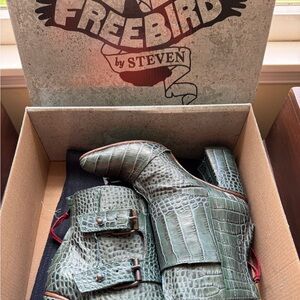 Freebird Green Crocodile Pattern Ankle Boots